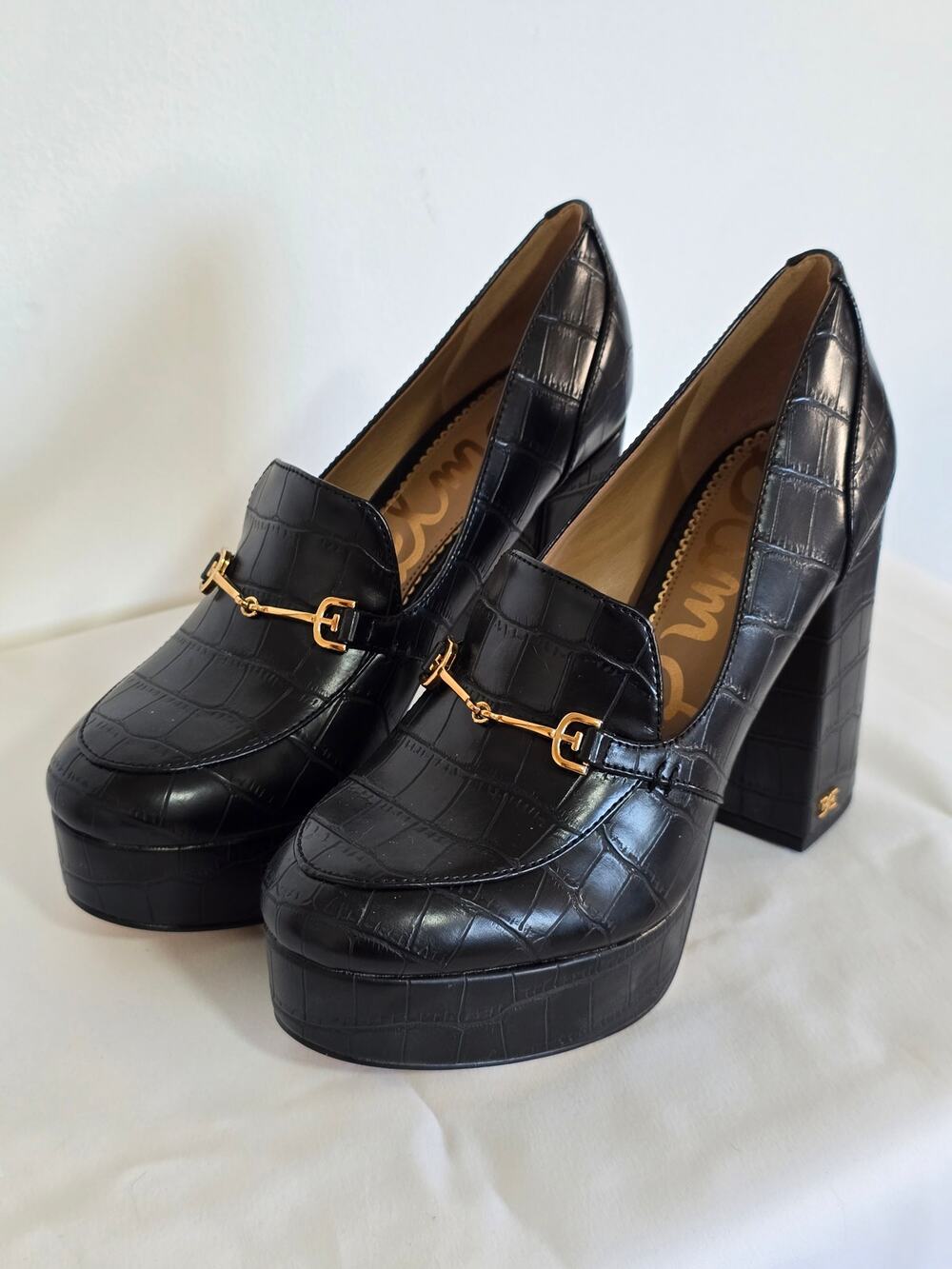 Sam Edelman Aretha Black Croc Horsebit Platform Loafers Size 7